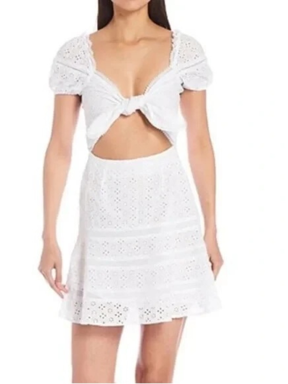 NWT Gianni Bini White Sawyer Cutout Eyelet Lace Tie Front Lined Dress Size 12